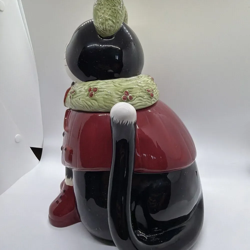 Sakura Fiddlestix Cozy Cat Holiday  Cookie Jar Earthenware Pre-owned